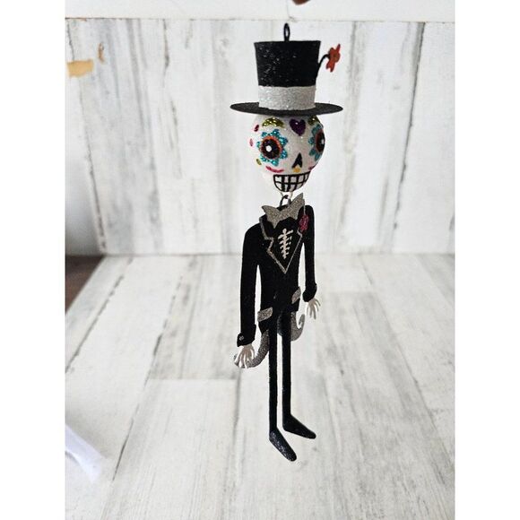 Pier 1 glitter Halloween groom skeleton ornament Day of the Dead rare unique - Picture 4 of 6